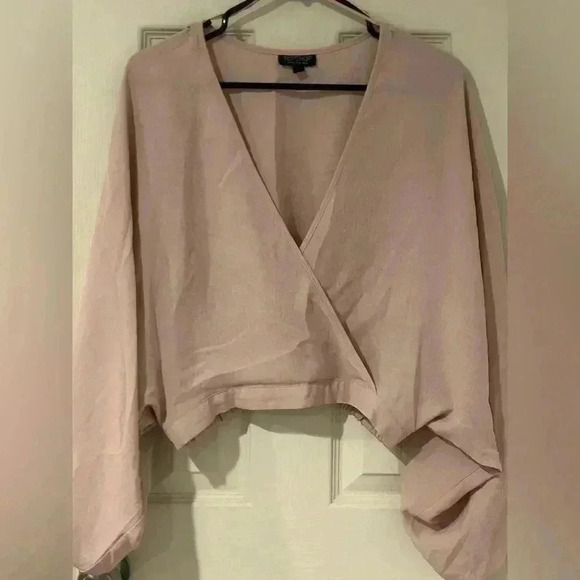 Top Shop Long Sleeve Pink Cropped Flowy Top Size 8 Workout Gym Casual - Picture 1 of 7